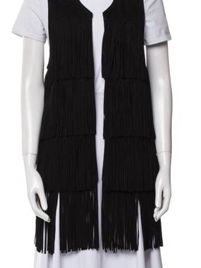 Talitha Black Tiered Fringe Vest with embroidered back sz S